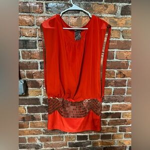 Moon Collection Red Sleeveless Mini Dress with Mosaic Hem Size Small